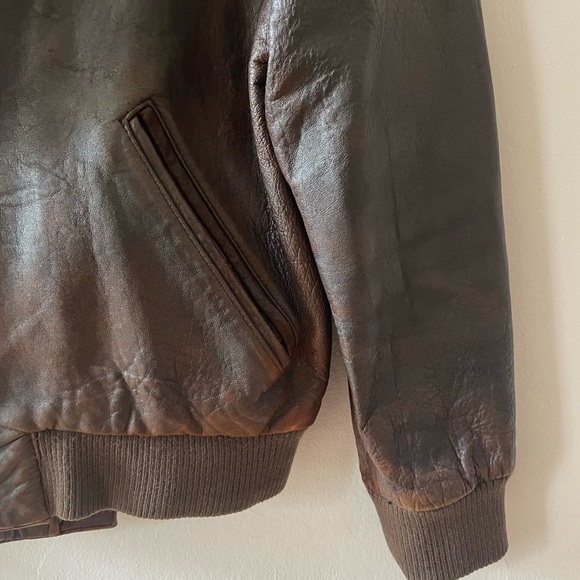 Brown Leather Bomber Jacket - Picture 5 of 9
